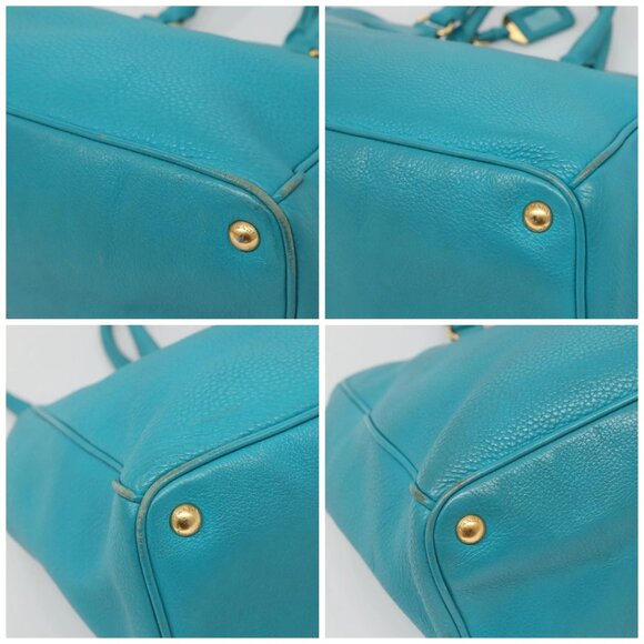 PRADA Hand Bag Leather 2way Green Gold Auth 139193 - Picture 14 of 16